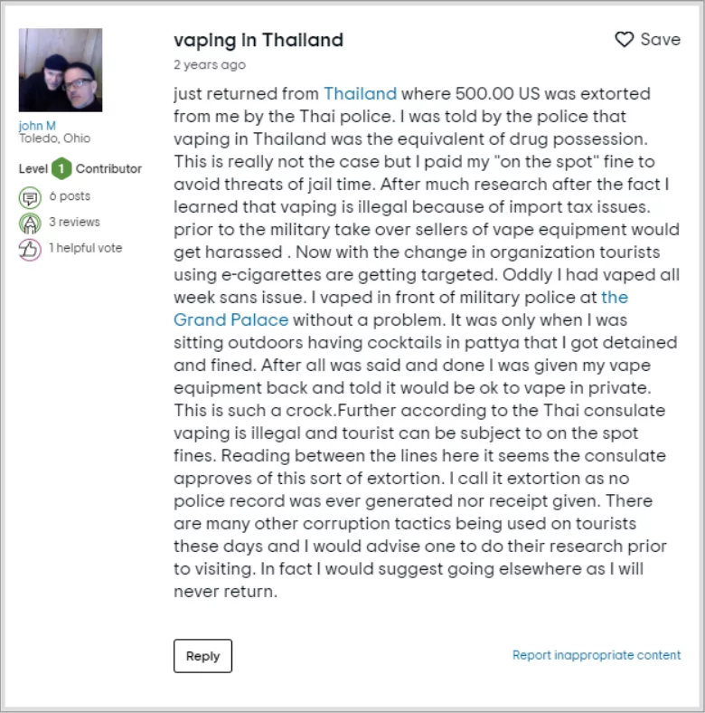 Fines and Punishment for Vaping in Thailand