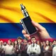 1715920804 DALL·E 2024 05 17 12.31.06 A collage featuring the Colombian flag a sleek vaping device and a diverse group of young people. The image symbolizes the Colombian governments ef