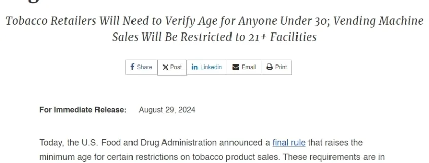 FDA raises minimum age tobacco sales