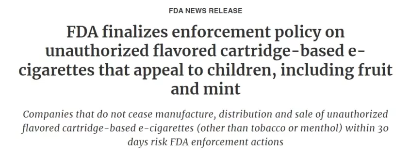 FDA bans flavored vape cartridges