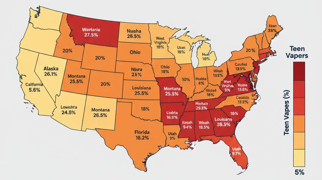 vapen studie 2025 Mapped: Teen Vaping Rates by U.S. State (2025)